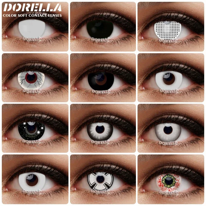 D\'ORELLA 1 Pair Halloween Contacts Lenses Color Contact Lenses for Eyes Yearly Anime Lens Cosplay Contacts White Mesh Blind Lens