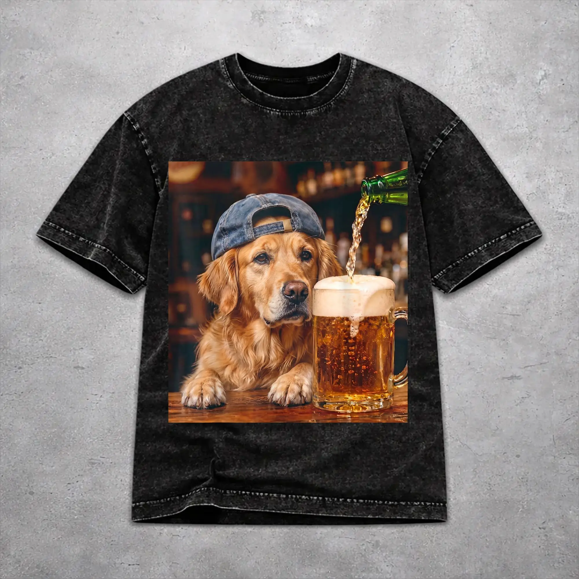 Stylish Men Women Border Collie Drinking Beer Funny Dog Meme  Tee Shirt Oversize Washed  T Shirts Apparel