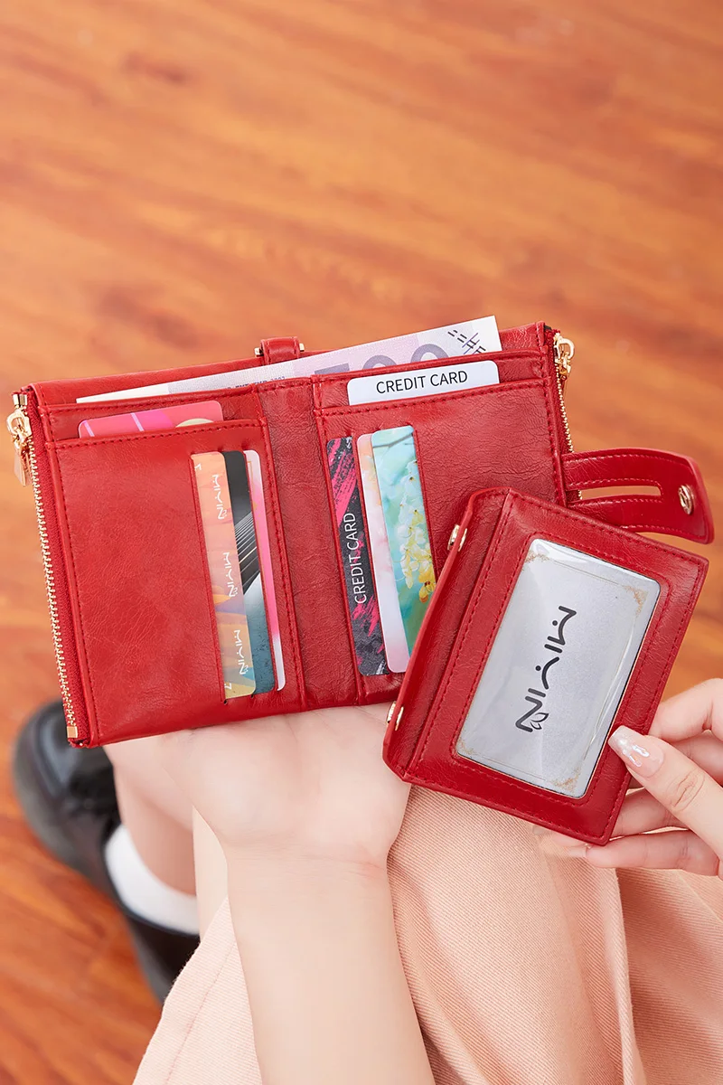 

New womens wallet PU leather short card holder chain luxury brand womens coin purse high quality classic retro womens clutch bag