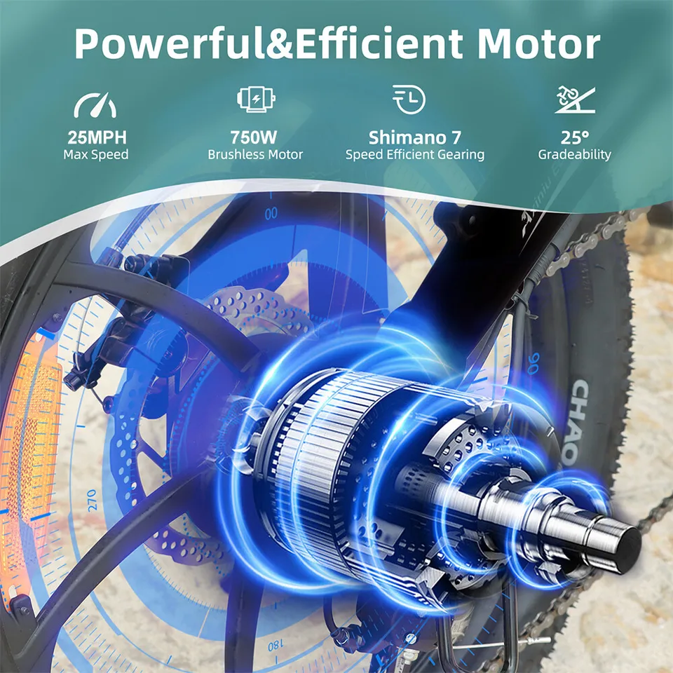 20" Folding Electric Bicycle 750W Fat Tire Commuting Mountain City E-bike Axiniu image 5