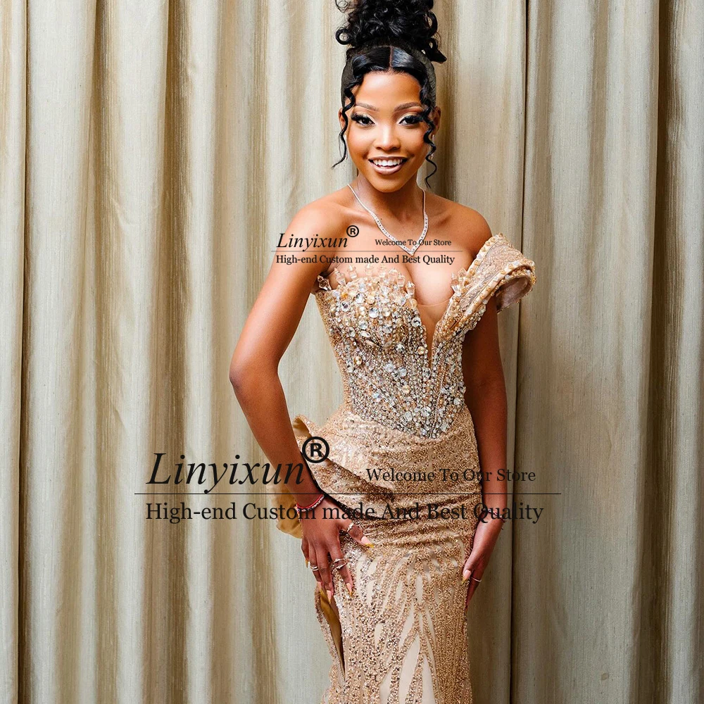 Magnificent Crystal Prom Dresses for Woman Glitter Sequin Mermaid Wedding Party Gowns Customized Lace Back robe de soiree dubaï