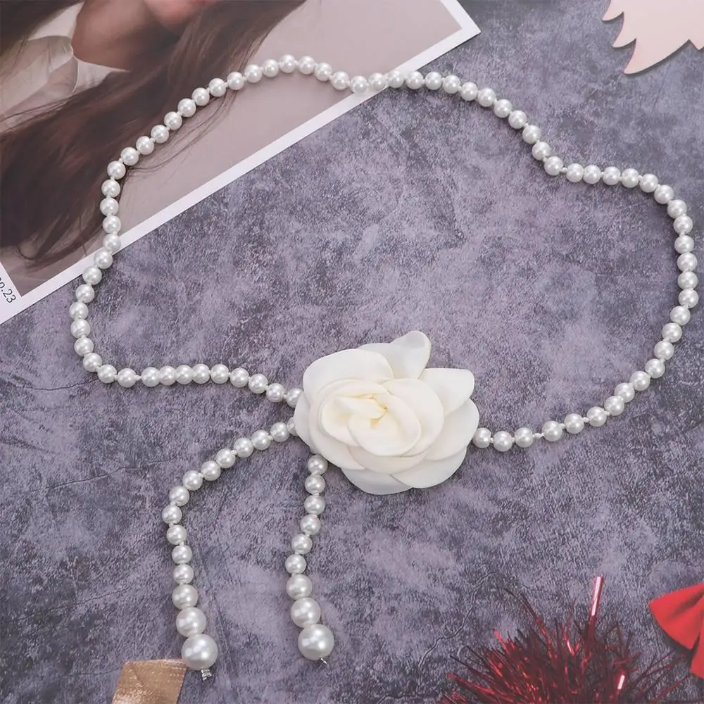 

Fashion Belly Belt Pearl Waist Chain Dress Decor All-match Camellia Waist Belt Jeans Trouser Decor Korean Waistband Party