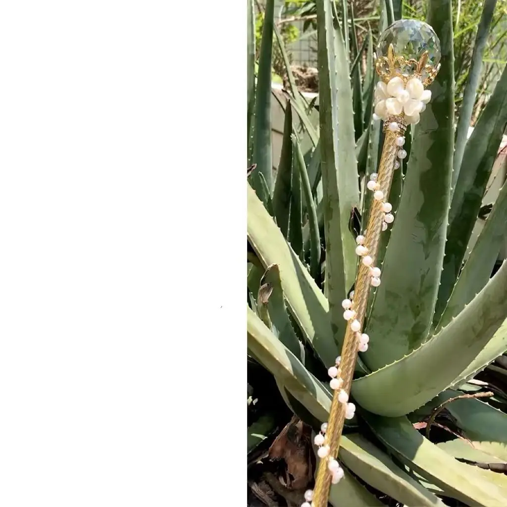 

Carnival Party White Crystal With Flowers And Beads chain Scepter Magic Stick