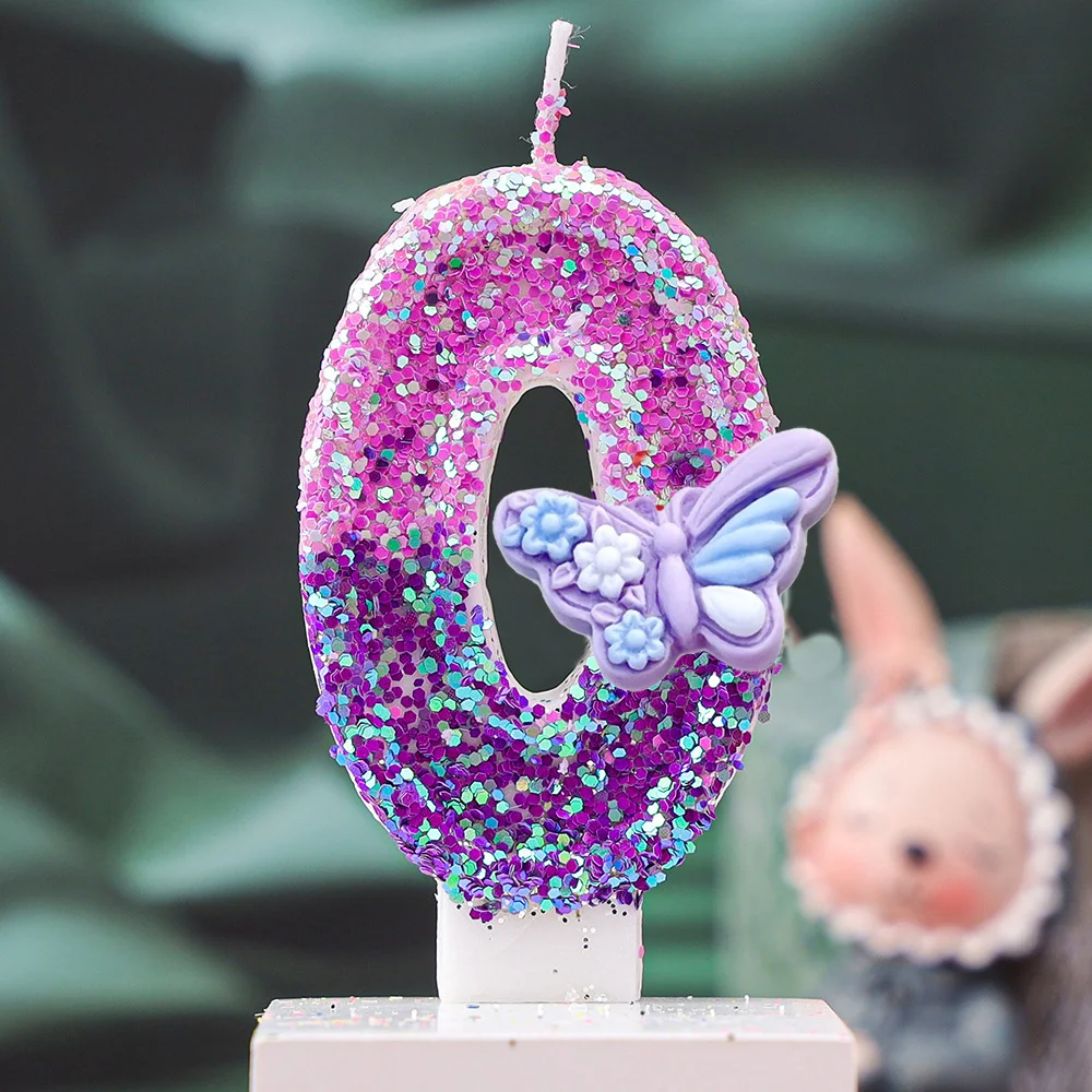 Creative DIY New Butterfly Series Gradual Change Purple Bow Digital Birthday Candle - Children's Cake Party Decoration Supplies - view 5