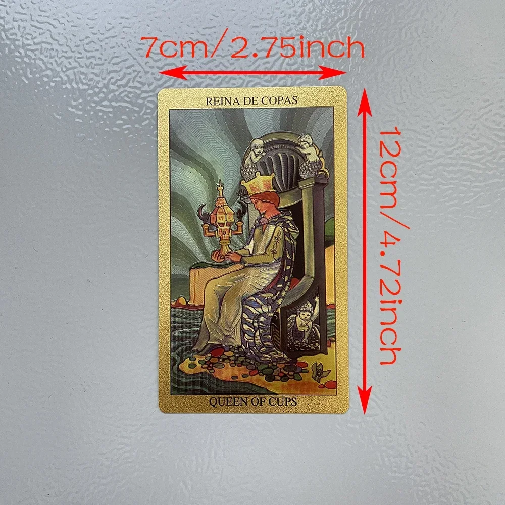 Spanish and English Golden Foil Tarot Deck Prophecy Cards for Beginners with 2-Languages Guidebook 12x7cm Toro Taro