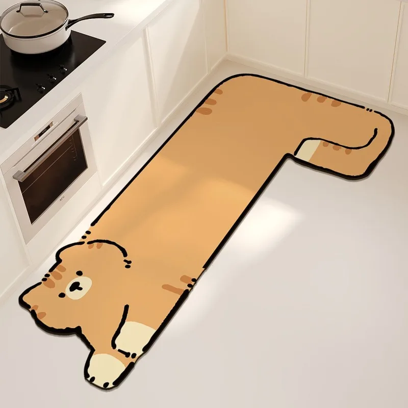 Cartoon door, kitchen, bathroom floor mat, dirt-resistant, non-slip and oil-proof, wipe-free absorbent quick-drying foot pad