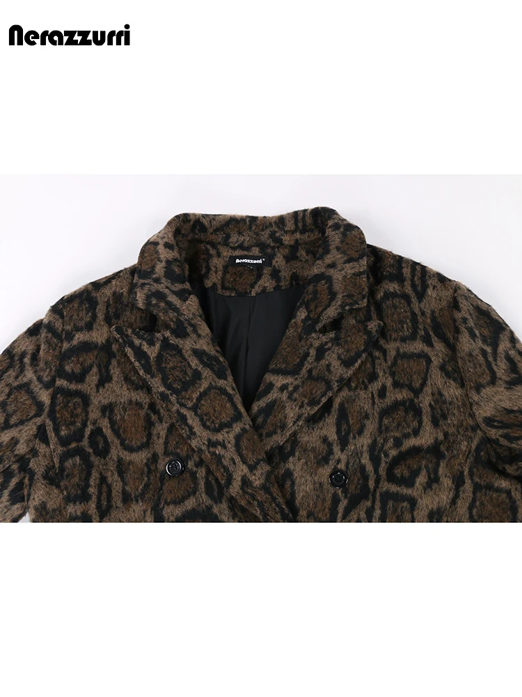 Nerazzurri Autumn Winter Long Loose Casual Leopard Print Woolen Coat Men