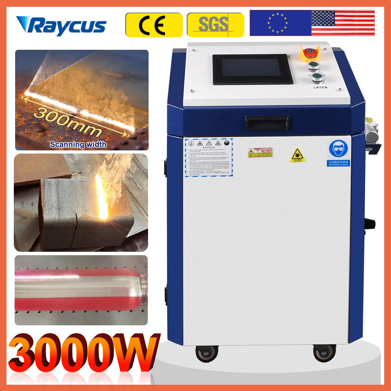 Raycus 3000W Laser Cleaning Machine Rust Removal Cleaning Oil Paint for Metal Cleaning Width 300MM 1500W 2000W Laser Cleaner