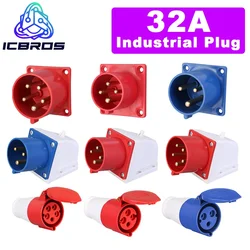 Industrial Plug And 3P 4P 5Pin Electrical Connector 32A IP44waterproof Wall Mounted Socket MALE FEMALE 220V 380V