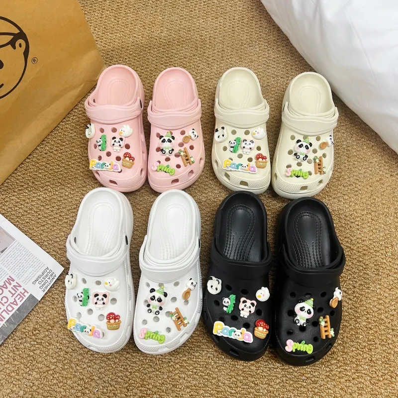 Lovely Cartoon Little Panda Bamboo Shoe Charms For Clogs Hole Bubble Slides Sandals Removable Shoe Decoration Accessorie Gifts