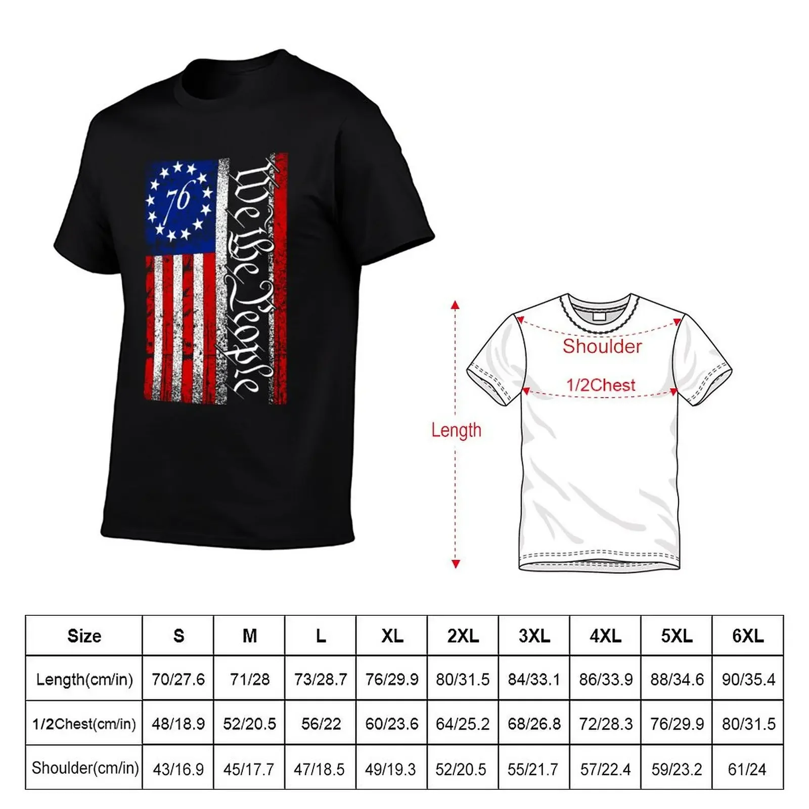 1776 We The People American Flag T-Shirt oversized basketball graphic tees black t-shirts for men