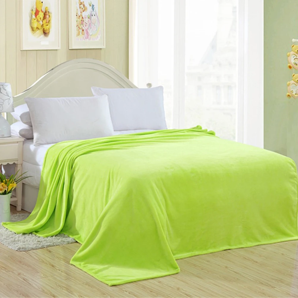 

Warm Flannel Fleece 100X140Cm Green Lightweight Comfortable Bed Blanket For Home Camping Solid Color Blanket Decorative