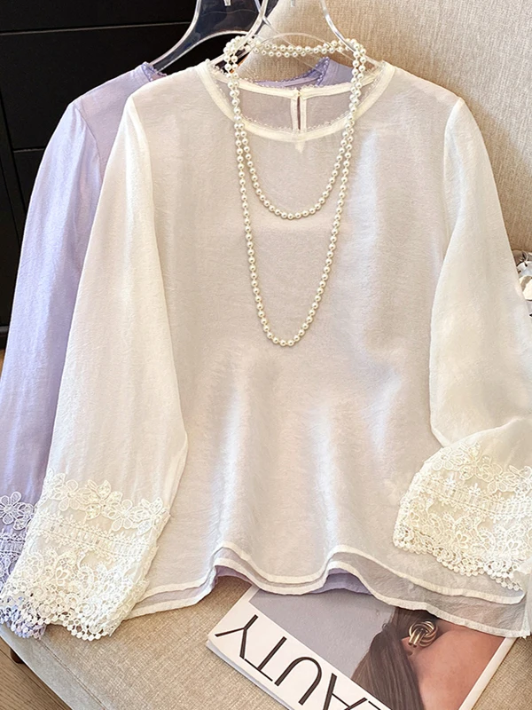 

New Chinese Sle Long Sve Embroidered Sequin Women's irt Summer High-End Loose Inner Wear Base Top Layering Clothing