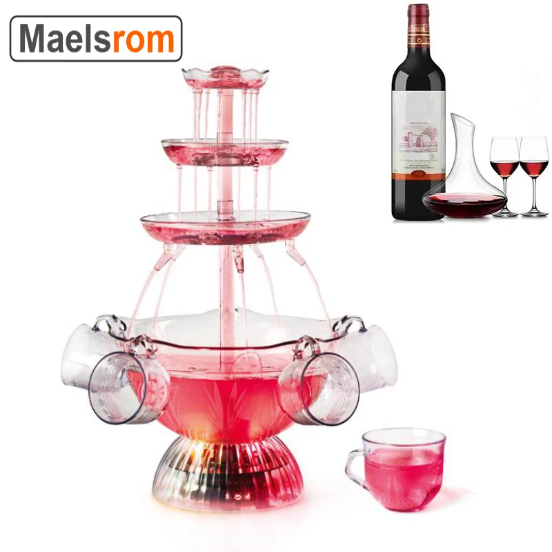 

3-Tier Cocktail Party Fountain Red Wine Drinking Fountains Beverage Beer Machine With LED Lighted Base Includes 5 Reusable Cups