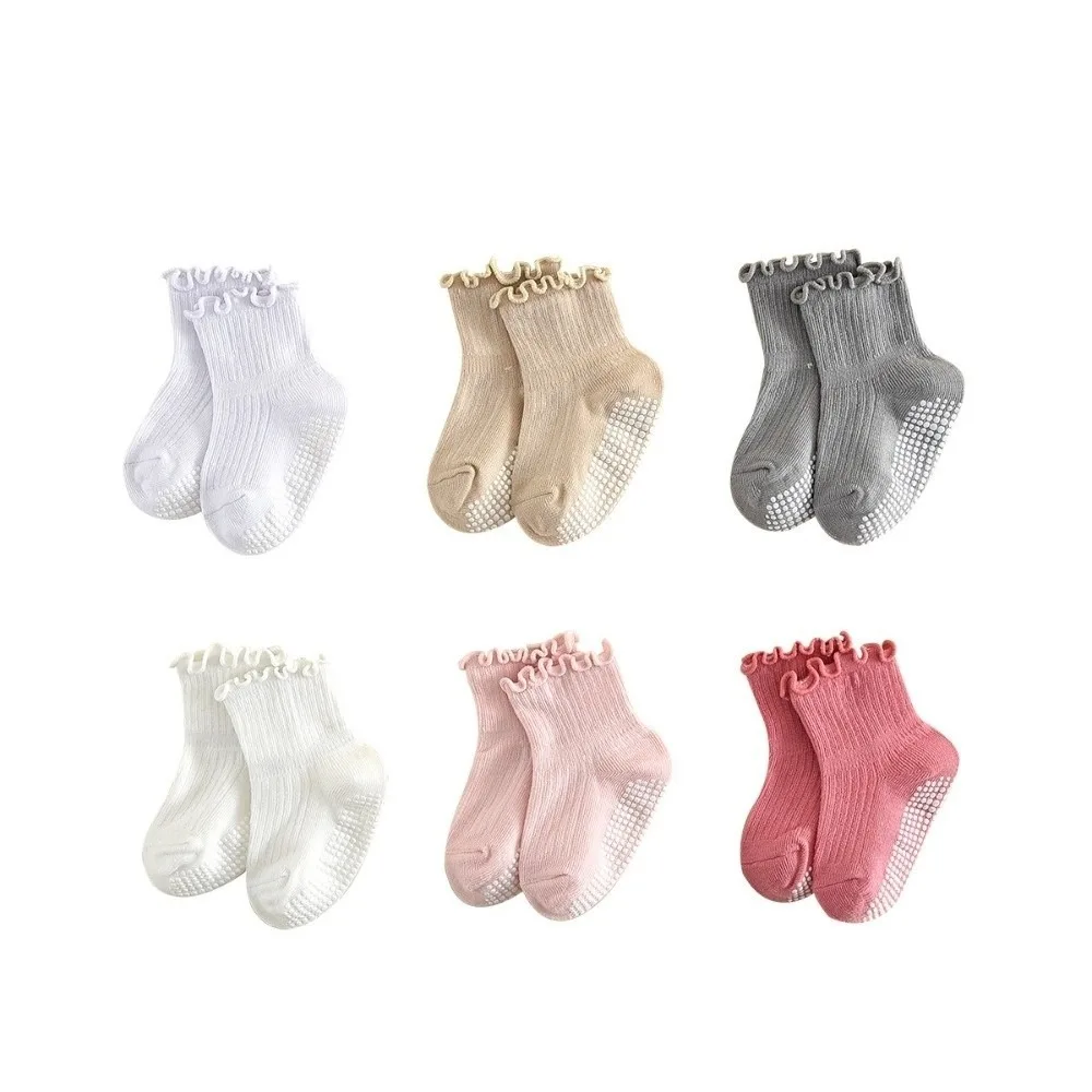 6 Pairs 6 Pairs Pack Anti-Slip Socks Ruffled Design Breathable Fabric Infant Socks Floor Socks All Season Newborn Socks