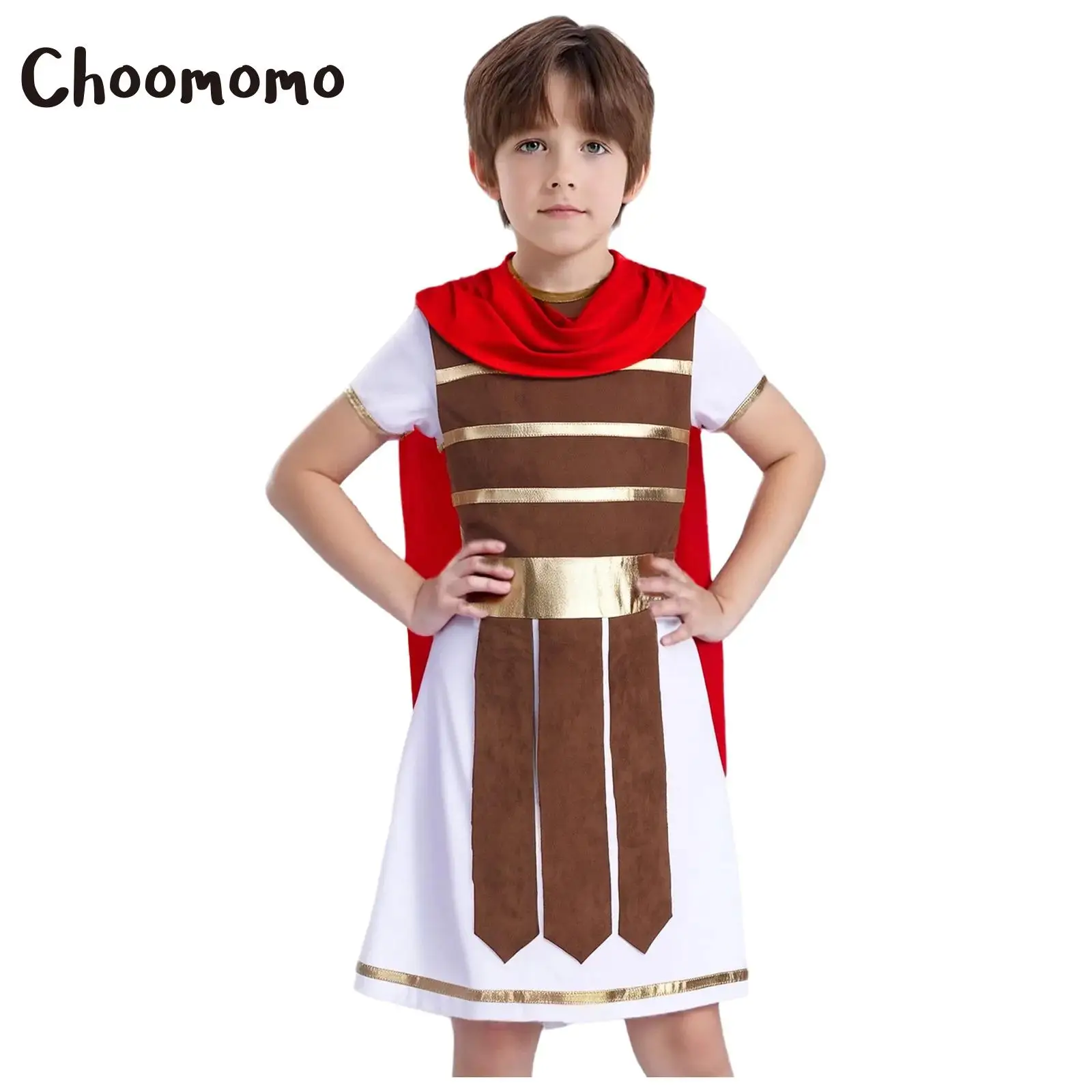 

Boys Ancient Roman Spartan Warrior Costume Cosplay Party Robe Medieval Soldier Gladiator Roleplay Attached Cape Gown Dress Up
