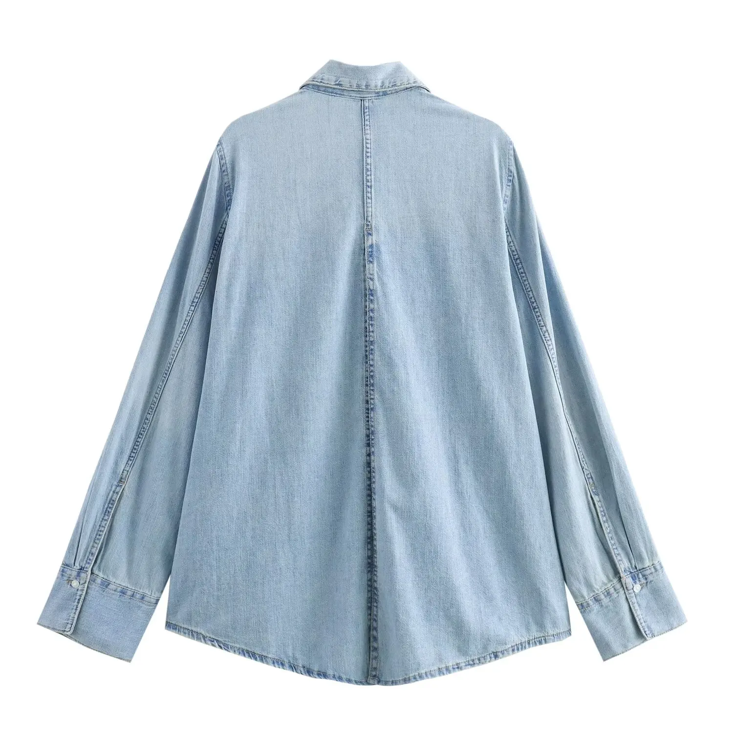 TRAF Denim Oversized Shirt Women Long Sleeve Casual Shirts for Women Collar Button up Women's Shirts Summer Shirts and Blouses