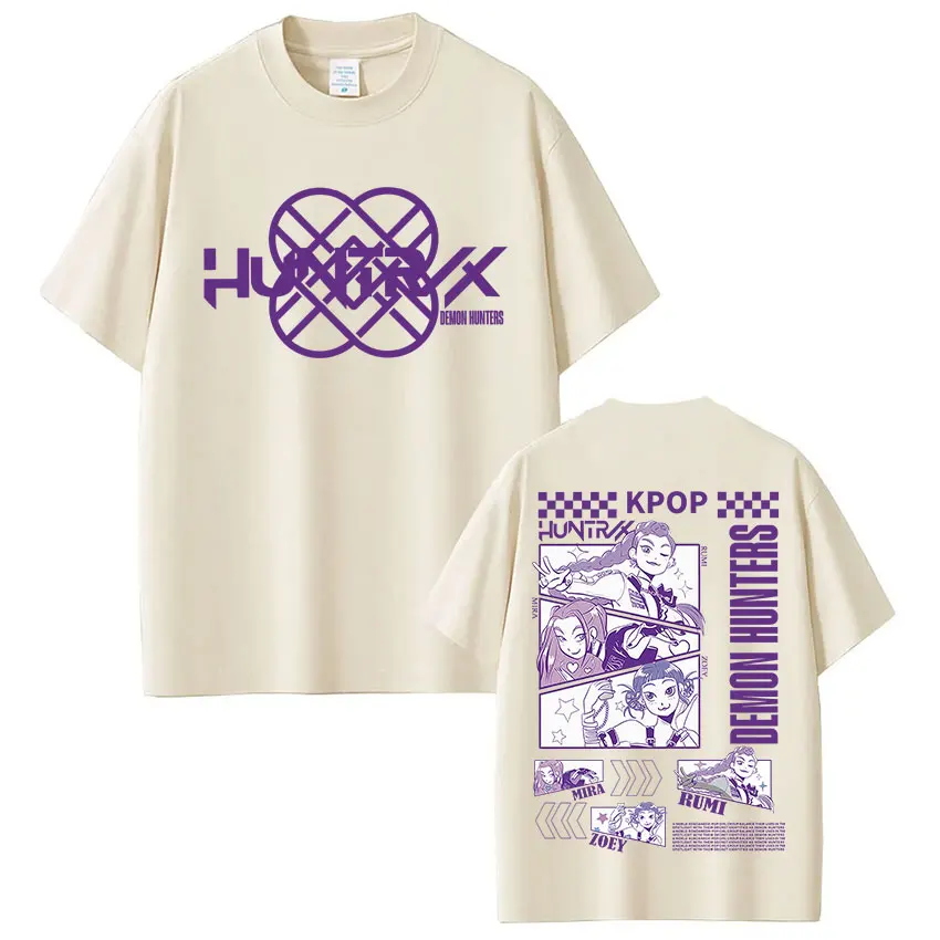 

Футболки Movie KPop Demon Hunters Rumi Mira Zoey, модная футболка в стиле Харадзюку в стиле хип-хоп для мужчин и женщин, хлопковая футболка большого размера высокого качества