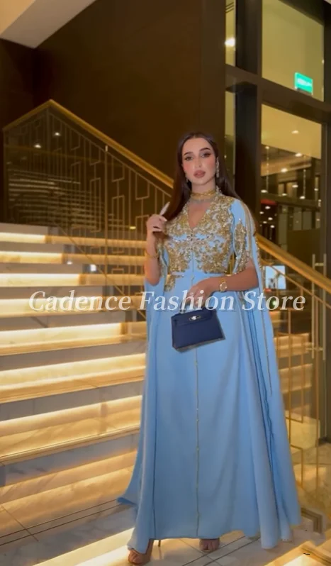 Customized Traditional Ladies Placket Long Sleeve Luxury Gold Beaded Applique Arabian Robe Prom Dresses Dubai Evening Gowns