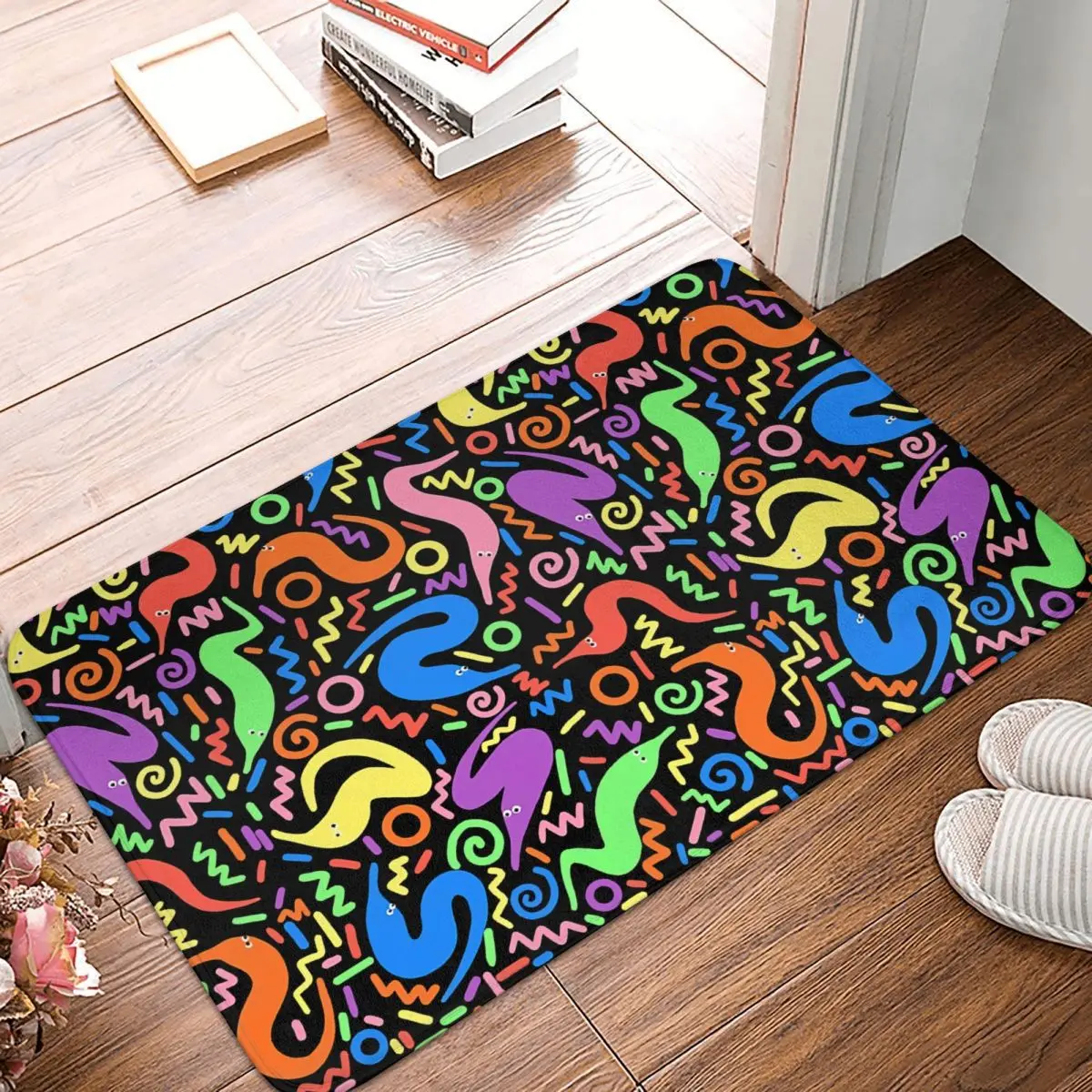 Non-slip Doormat Worm On A String Retro Bowling Alley Bath Kitchen Mat Outdoor Carpet Indoor Pattern Decor