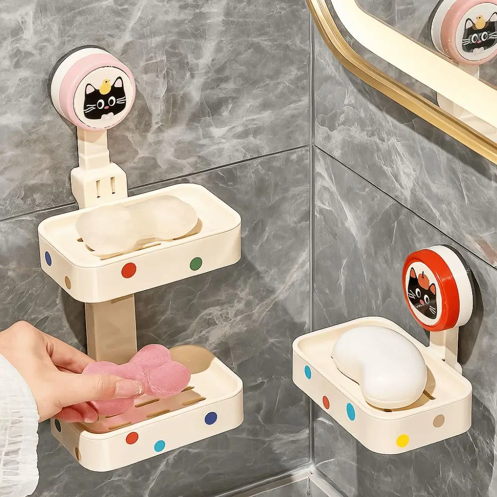 

Plastic Suction Cup Soap Box Quick Drain Cartoon Soap Drain Box Waterproof Non-Perforated Wall Mounted Soap Storage Box