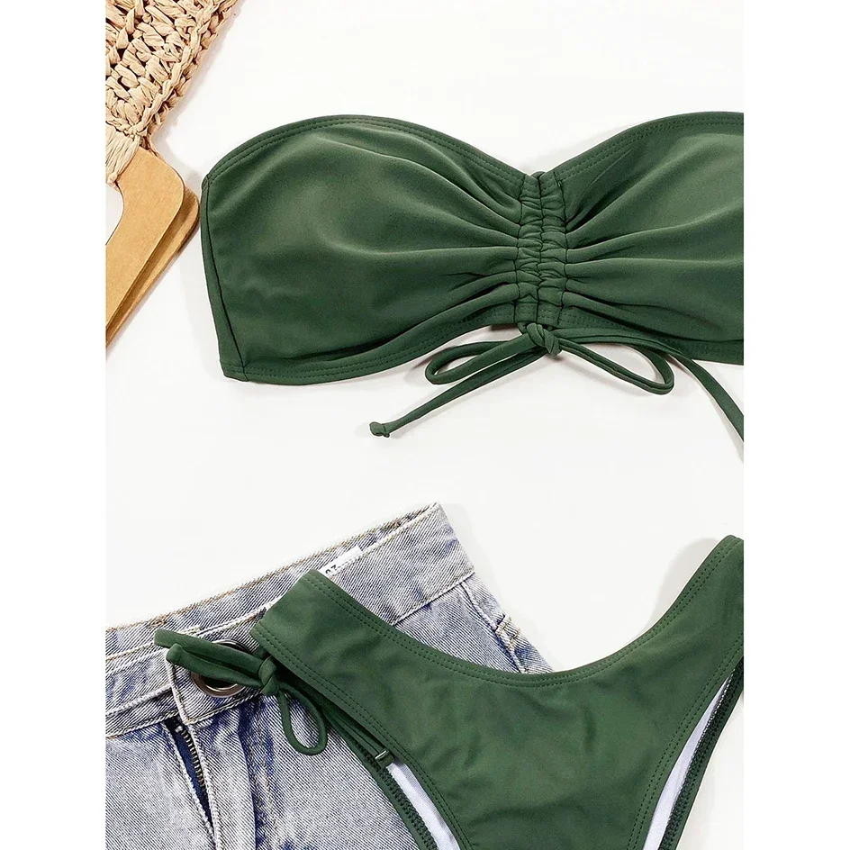 بيكيني مثير 2022 ملابس السباحة النسائية Ruched بعقب العصابة ملابس السباحة ثونغ المؤنث البيكينيات مجموعة 2 قطع امرأة ثوب السباحة ملابس الشاطئ