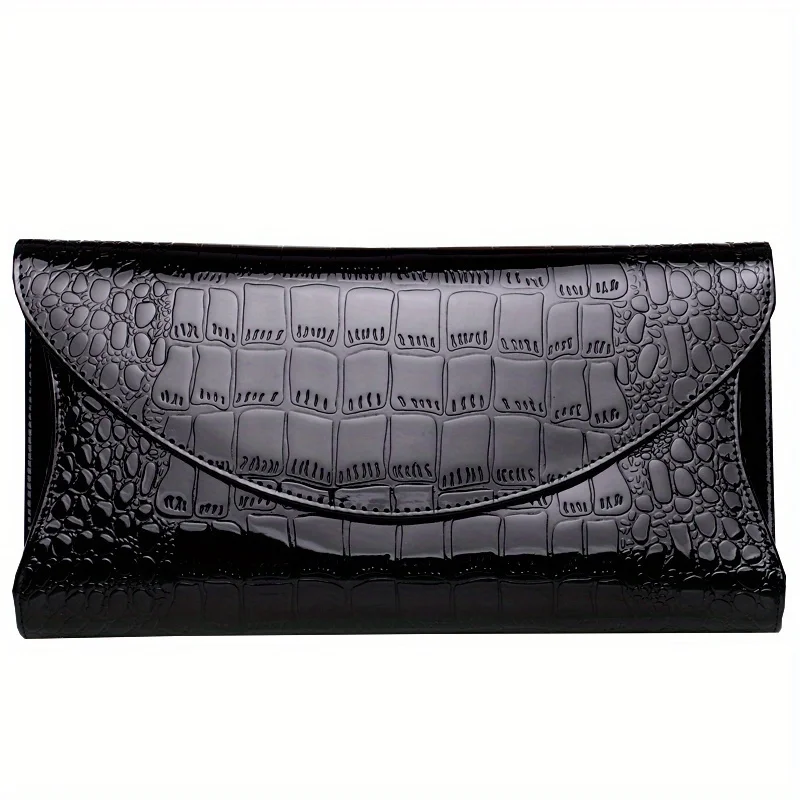 Women\'s clutch bag Large capacity patent leather clutch bag Crocodile print crossbody clutch bag