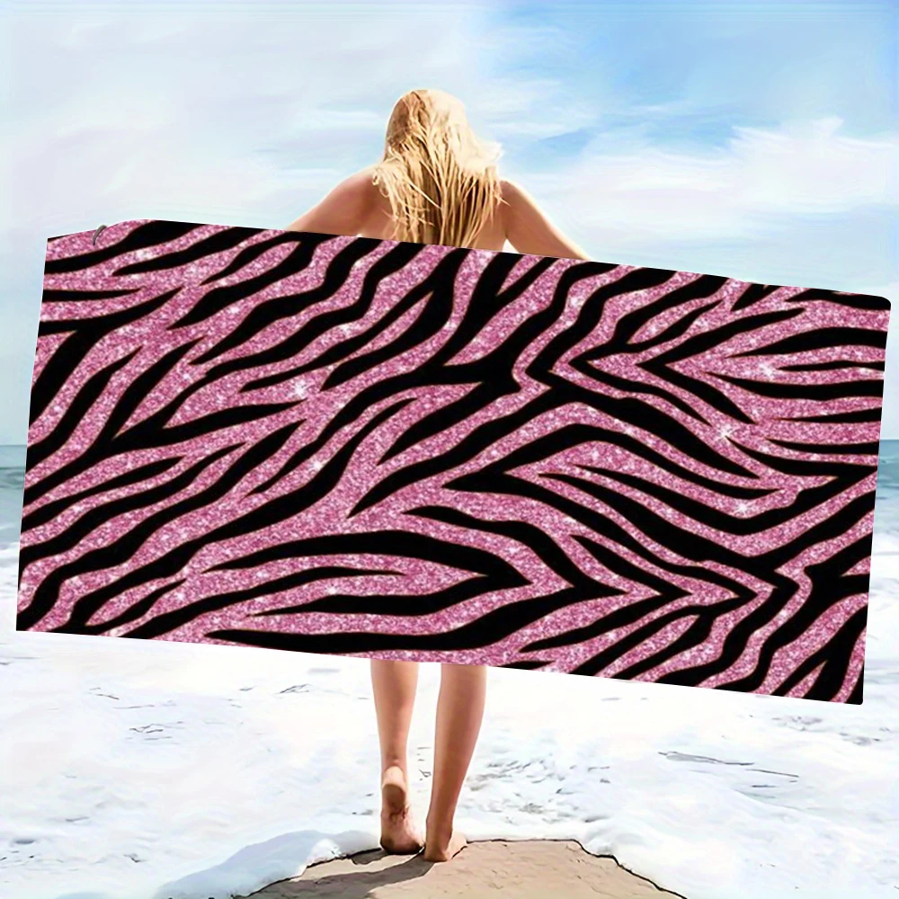 Pink Glitter Zebra Beach Towel - Super Absorbent Quick Dry Microfiber, Stylish Sand-Free Blanket for Picnic & Outdoor Relaxation