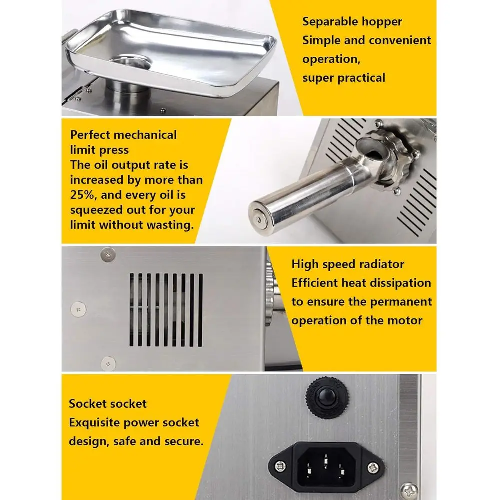 เครื่องสกัดน้ำมันผลไม้เหล็กอัตโนมัติสำหรับบ้านและธุรกิจ - 3-6 กก./ชม., 110V