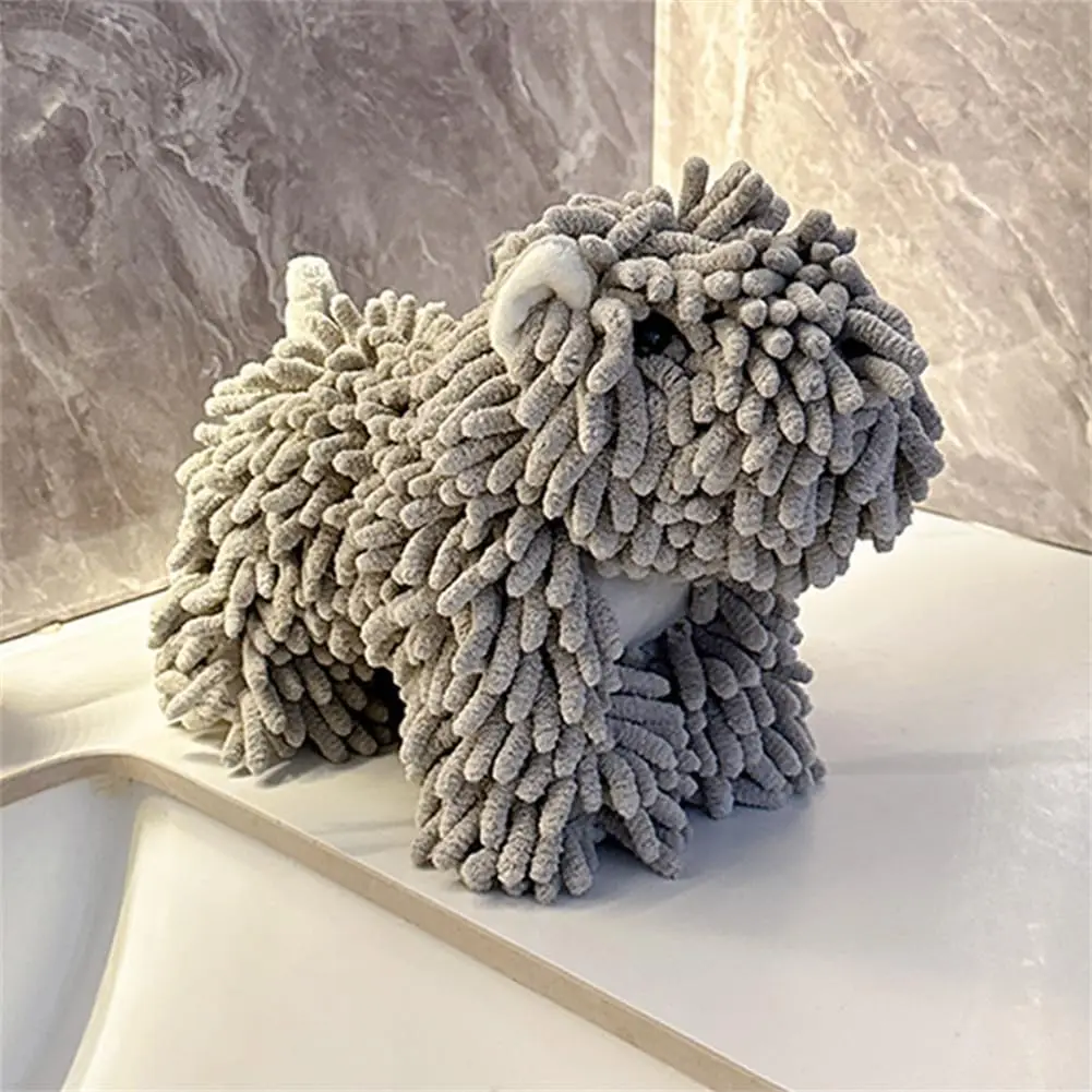 

Chenille Hand Towel - Cute Cartoon Dog Plush Fuzzy Ball Hand Towel, Super Absorbent Hanging Kitchen & Bathroom Towels