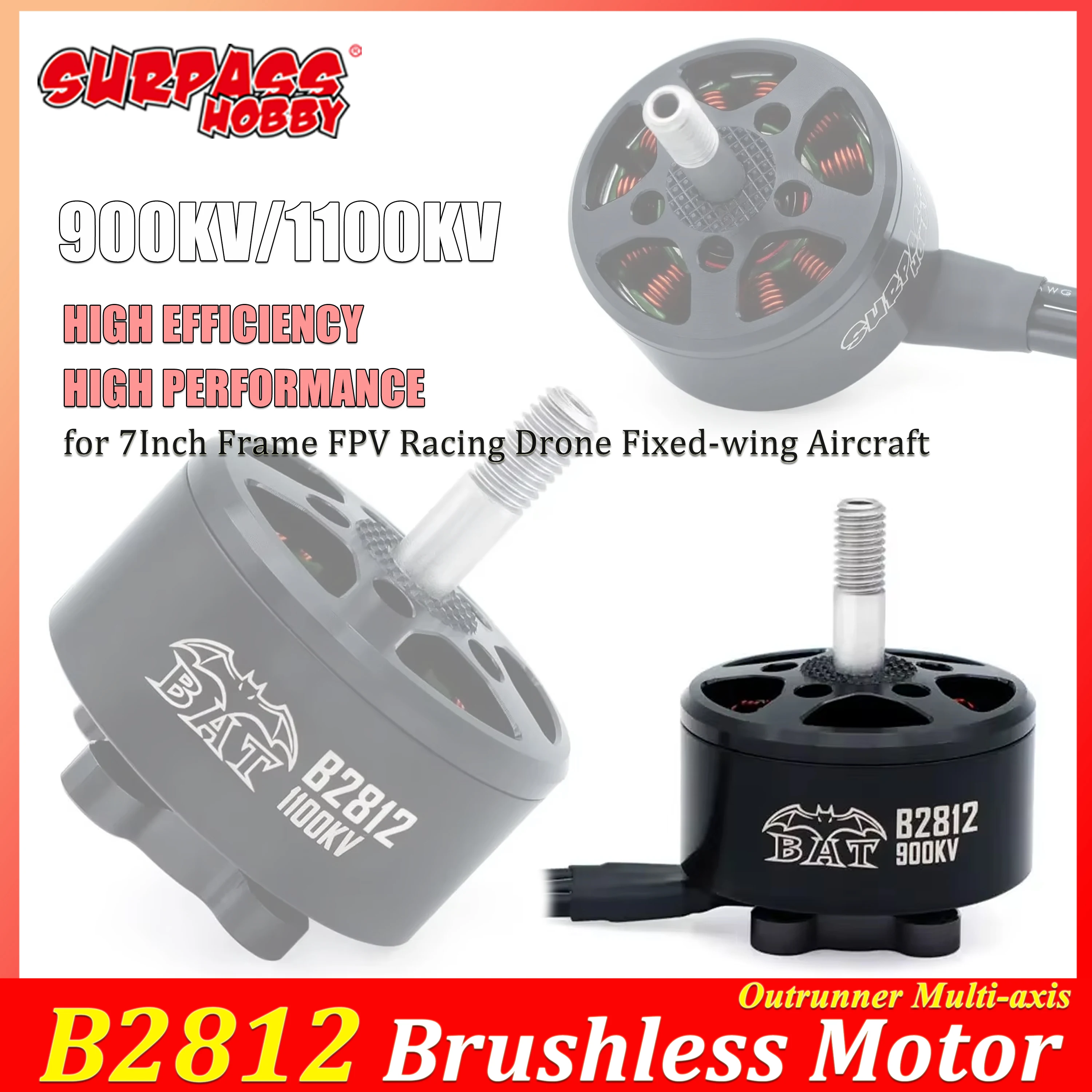 SURPASS HOBBY BAT 2812 900KV/1100KV Outrunner Brushlesss Multi-axis Motor for 7Inch Frame FPV Racing Drone Fixed-wing Aircraft