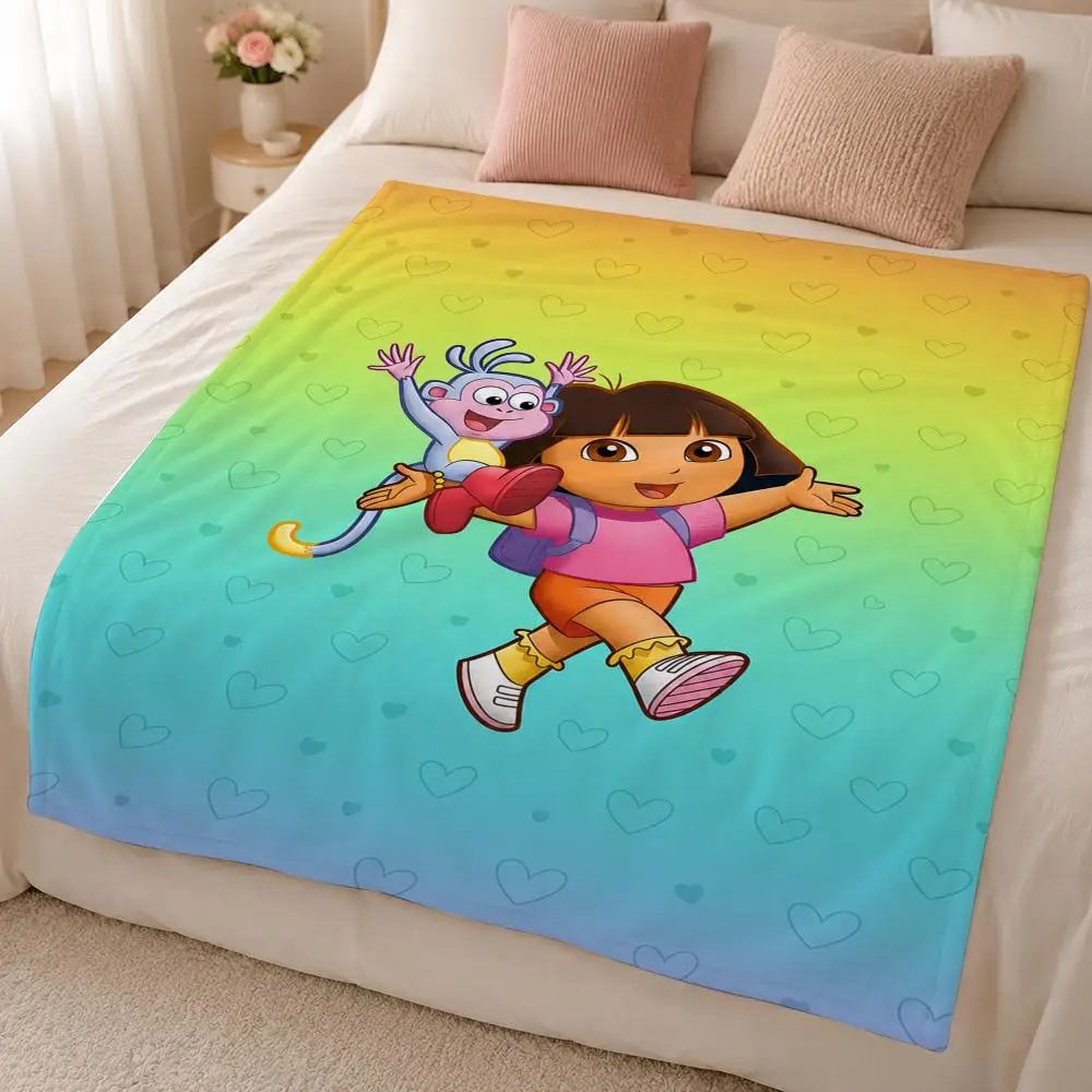 Cartoon D-Dora the Explorer Educational Adventure Series Throw 320g Soft Flannel Fleece Blanket Cover Sofa Bed Dorm Nap Gift