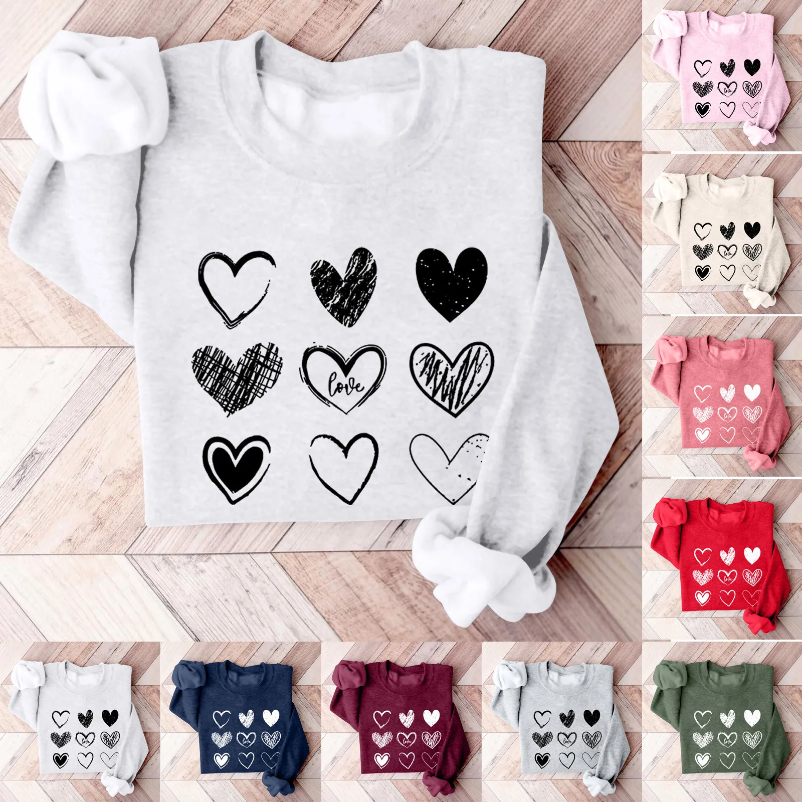 

Valentines Day Sweatshirt Cute Love Heart Shapes Shirt Kawaii Sweetheart Pullover Minimalist Preppy Lovers Tee Valentines Gifts