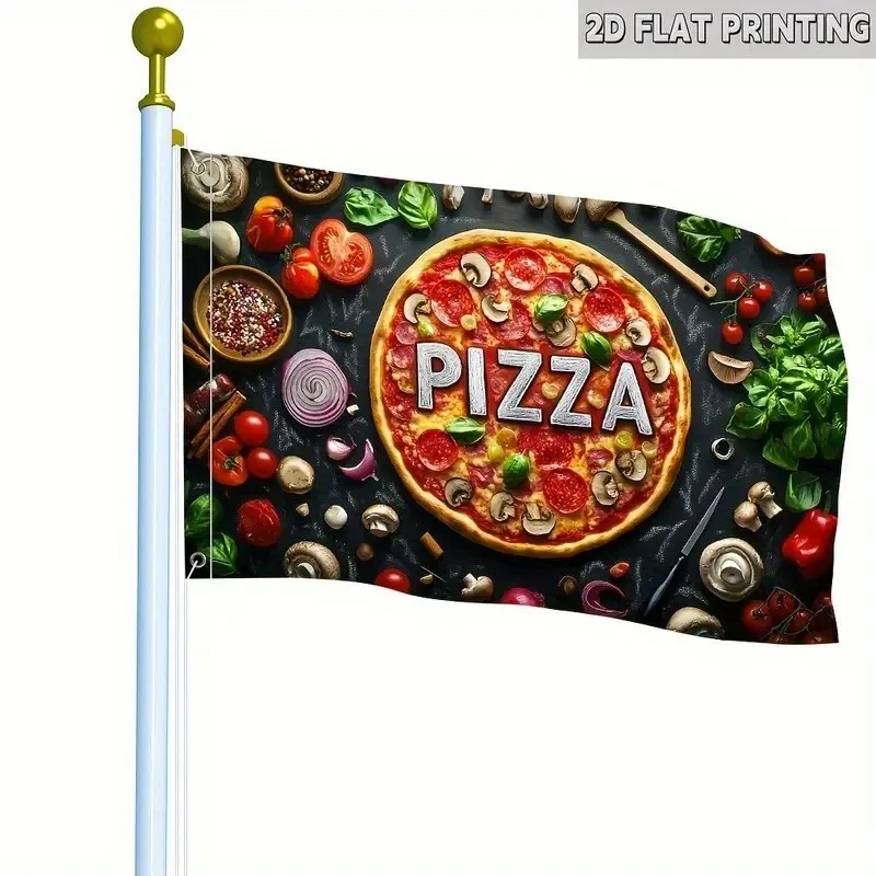 Pizza Food Graphic Polyester Flag 2D Flat Printed Single Sided Garden Outdoor Yard Banner