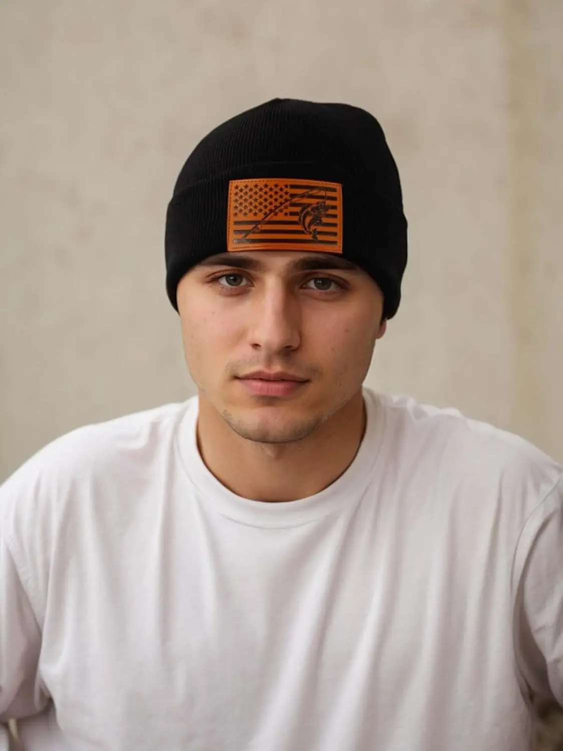 Ameican Flag Hunting Fishing Gifts Beanie Hat for Men Grandpa Dad Husband Hunters Deer Duck Retirement Gifts Gear Stuff