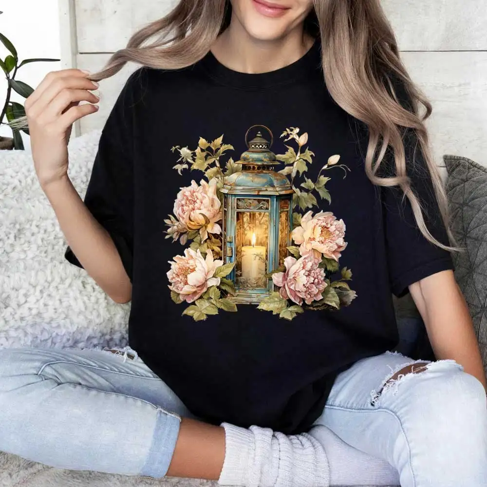Floral Lantern Iron-on Transfer For Clothing DIY A-Level Washable T-shirts Thermal Stickers Retro Chic Design Patches Appliqued