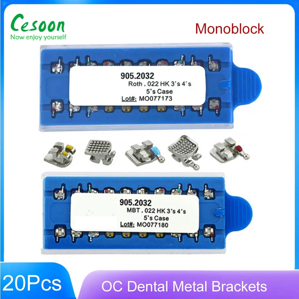 

20Pcs/Kit Dental Teeth Brackets Orthodontic Metal Brace Monoblock Roth/MBT 022 345Hooks OC Brackets Dentistry Ortho Materials