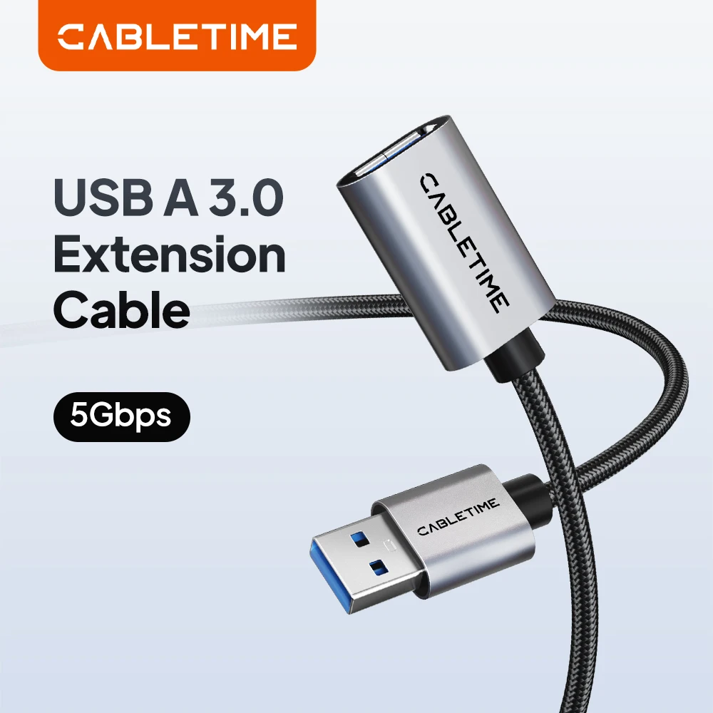 CABLETIME USB Extension Cable 5Gbps Data Cord Fast USB 3.0 Extension for PC TV Smart PS4 X Box USB Extender Cable