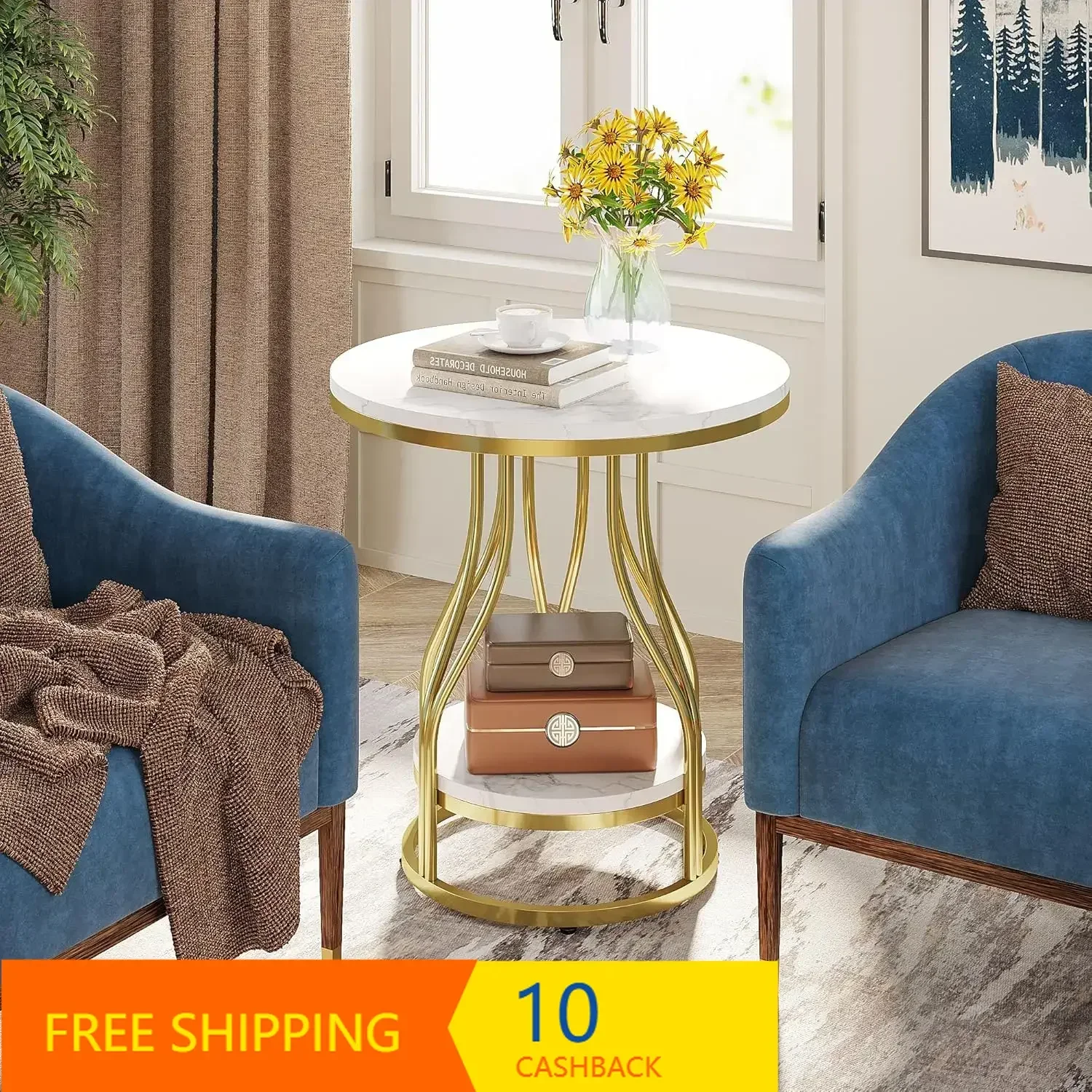 

Round Side End Table 2-Tier End Tables Modern Bedside Table Small Chirside Tables with Storage for Couch Side