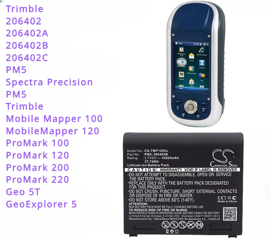 

7800mAh/10200mAh Battery for Trimble ProMark 100 , ProMark120, ProMark200, ProMark220, Geo 5T, GeoExplorer 5