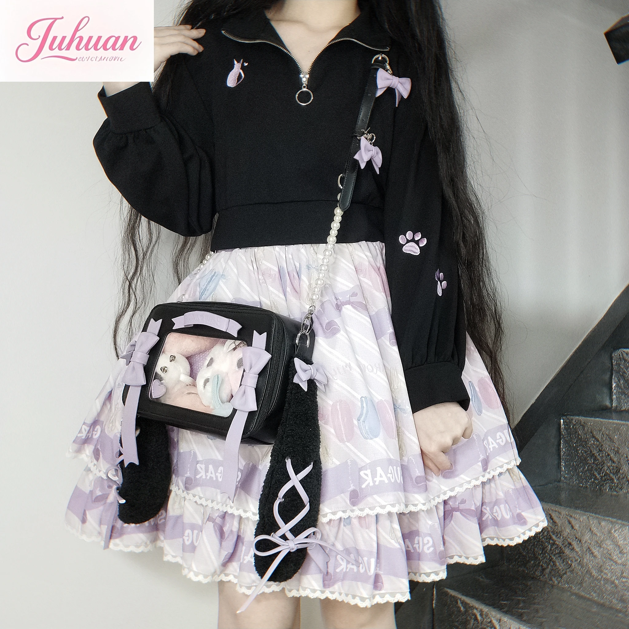 اليابانية لوليتا حقائب الفتيات الحلو القوس بولي PU حقائب كتف 2025 آذان أرنب طويلة Kawaii Crossbody lta حقيبة شفافة لطيف بولسا