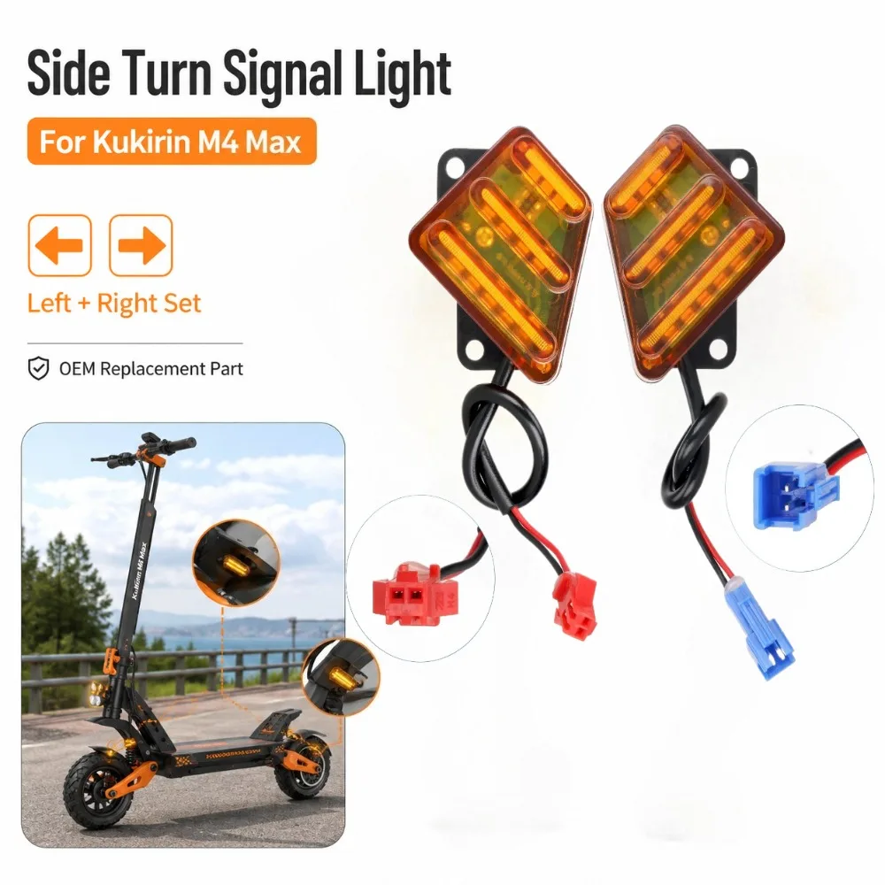 Side Warning Turn Signal, Suitable for Kukirin M4 Max Electric Scooter Left and Right Side Light Kit Original Replacement Parts