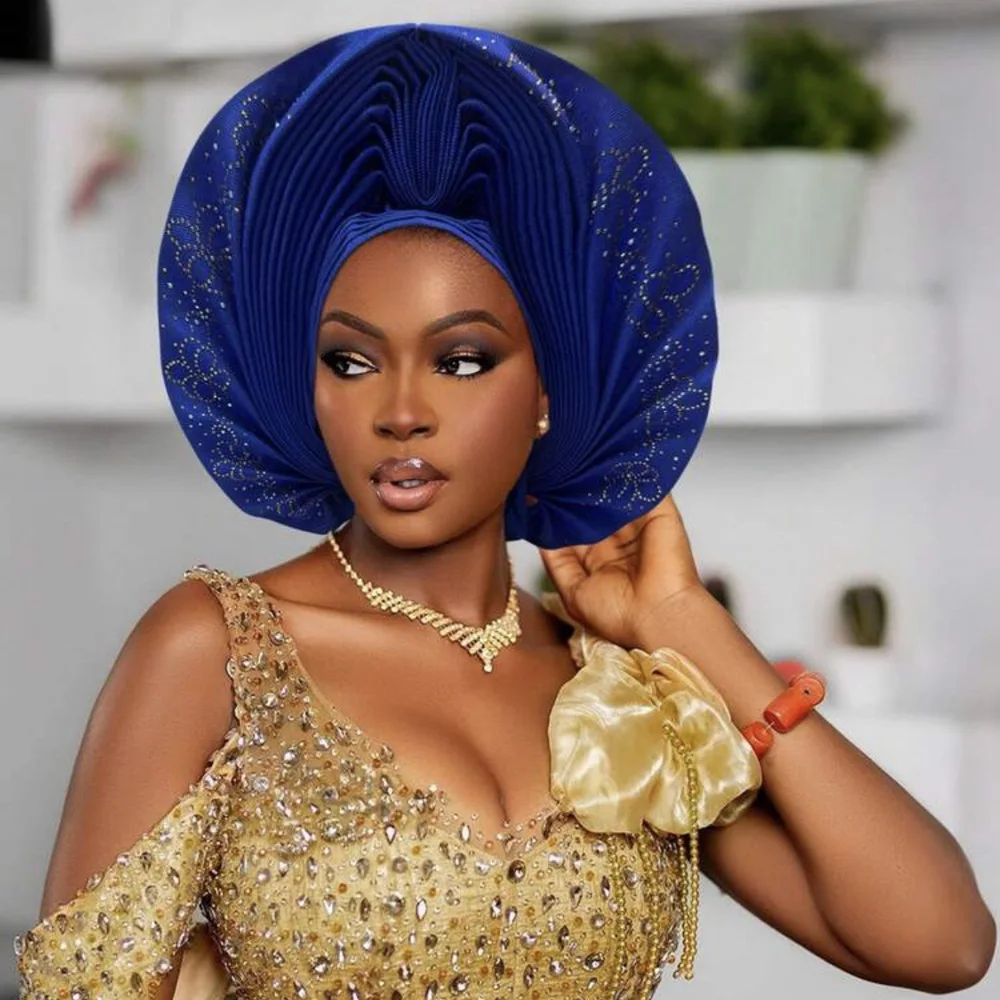 

Nigeria Wedding Geles Diamonds Turban Party Headpiece Hijab Hat Fashion African Auto Gele Headtie Women Head Wraps Headscarf New