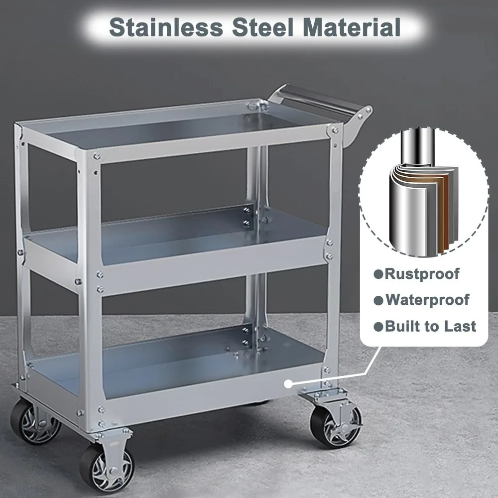 3-layer 14 stainless steel multi-purpose vehicle, 1100 pound heavy-duty service vehiclewith wheels, rollingtoolvehiclewithwheels