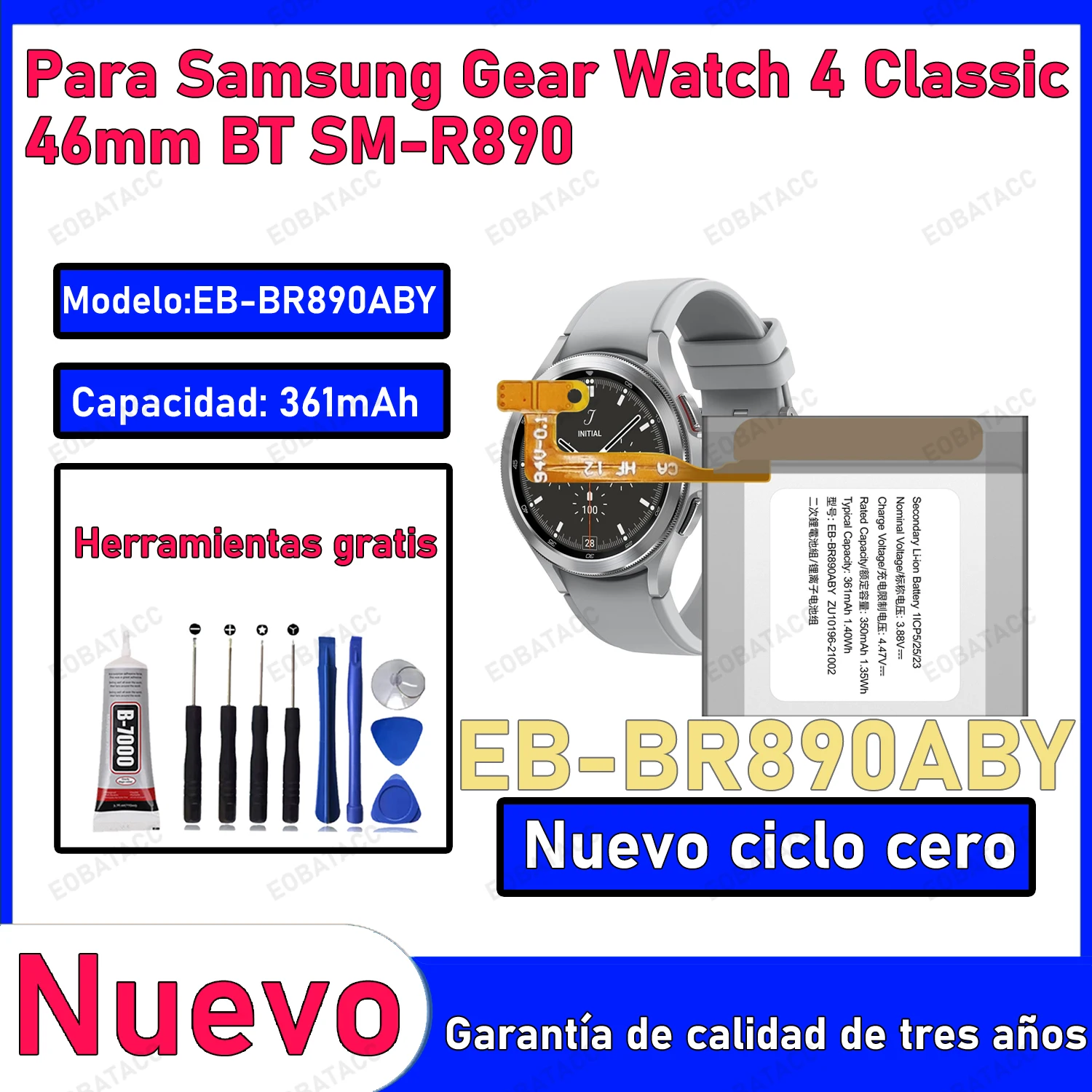 100% New Zero Cycle EB-BR890ABY Battery For SAMSUNG WATCH 4 Classic 46mm/SM-R890 Smart Watch Bateria +Free Tools