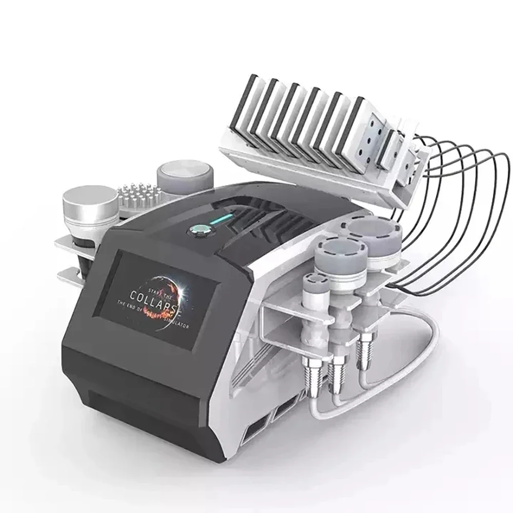 Máquina de adelgazamiento corporal ultrasónica 7 en 1 80K Cavatation con radiofrecuencia, láser y 6 almohadillas de lipoláser para uso doméstico.