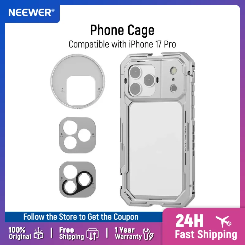 

﻿ NEEWER 17 Pro Cage Quick Release Phone Stabilizer with 67mm Filter Ring 17mm Lens Backplate T Mount Adapter for iPhone 17 Pro
