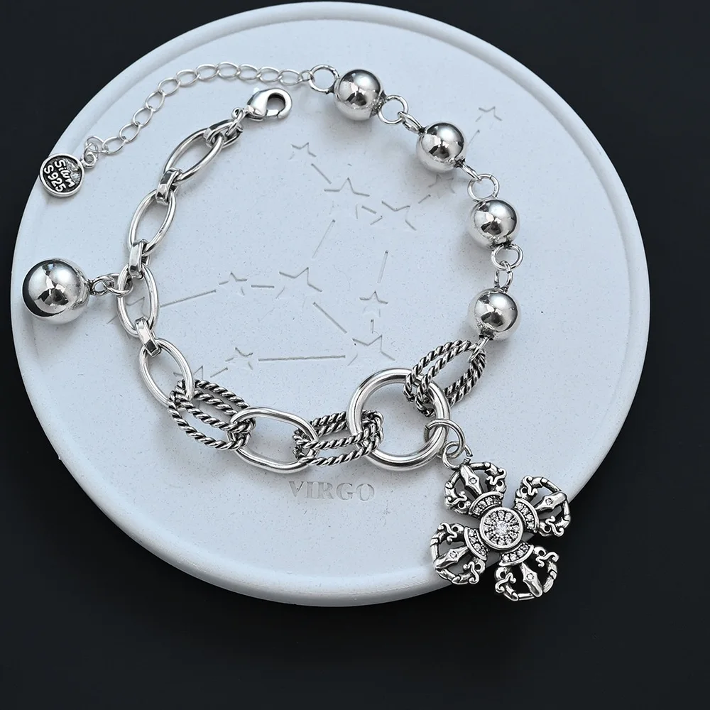 925 Sterling Silver Bracelets for Women Men String Accessories Trend Flower Tassel Balls Pendant Party Jewelry Gift
