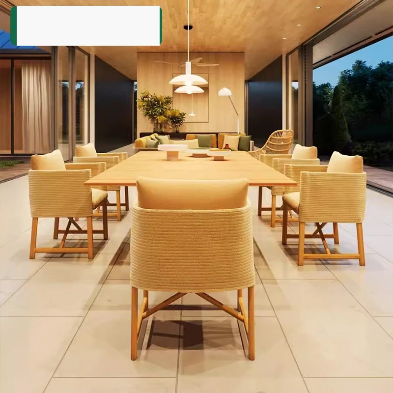 Leisure outdoor tables and chairs rain protection sun protection teak courtyard villa rattan chair foldable garden balcony dinin
