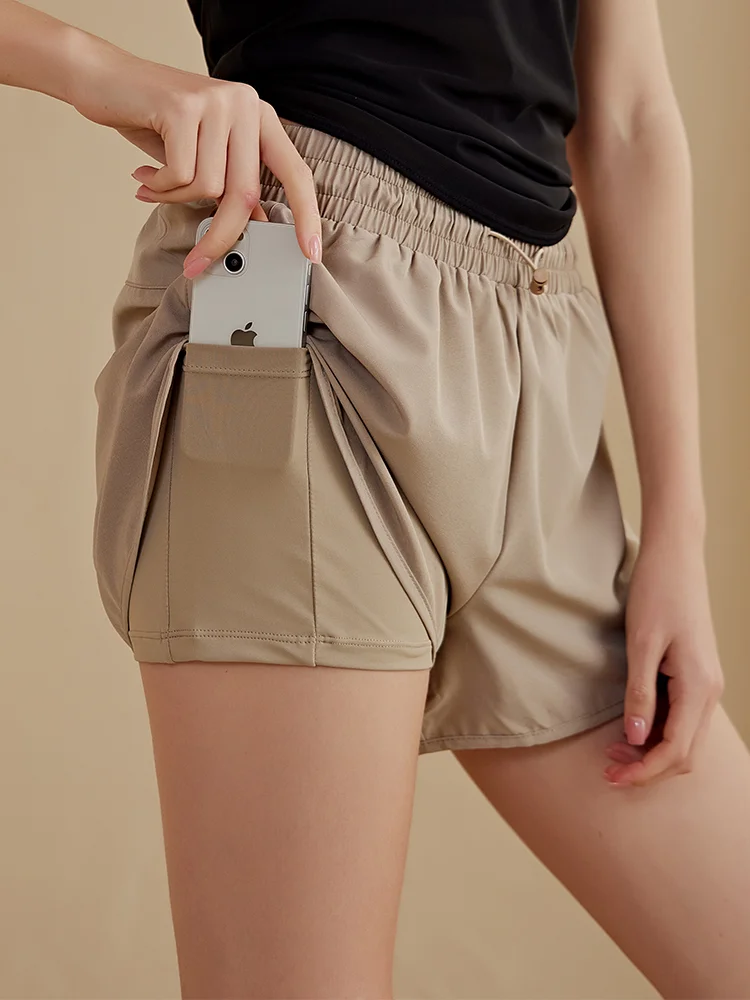 Damen-Sport-Shorts, Anti-Licht, zum Laufen, Yoga, Fitness, T-Shirt, Viertellange Hose, Oberbekleidung, lockere, schnelltrocknende Hose mit hoher Taille